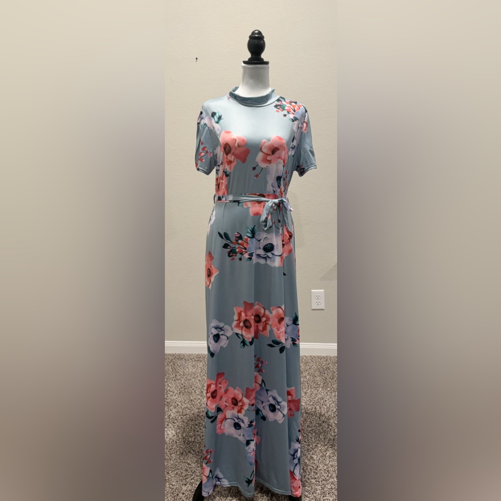 Flower Print Short Sleeve Maxi Dress